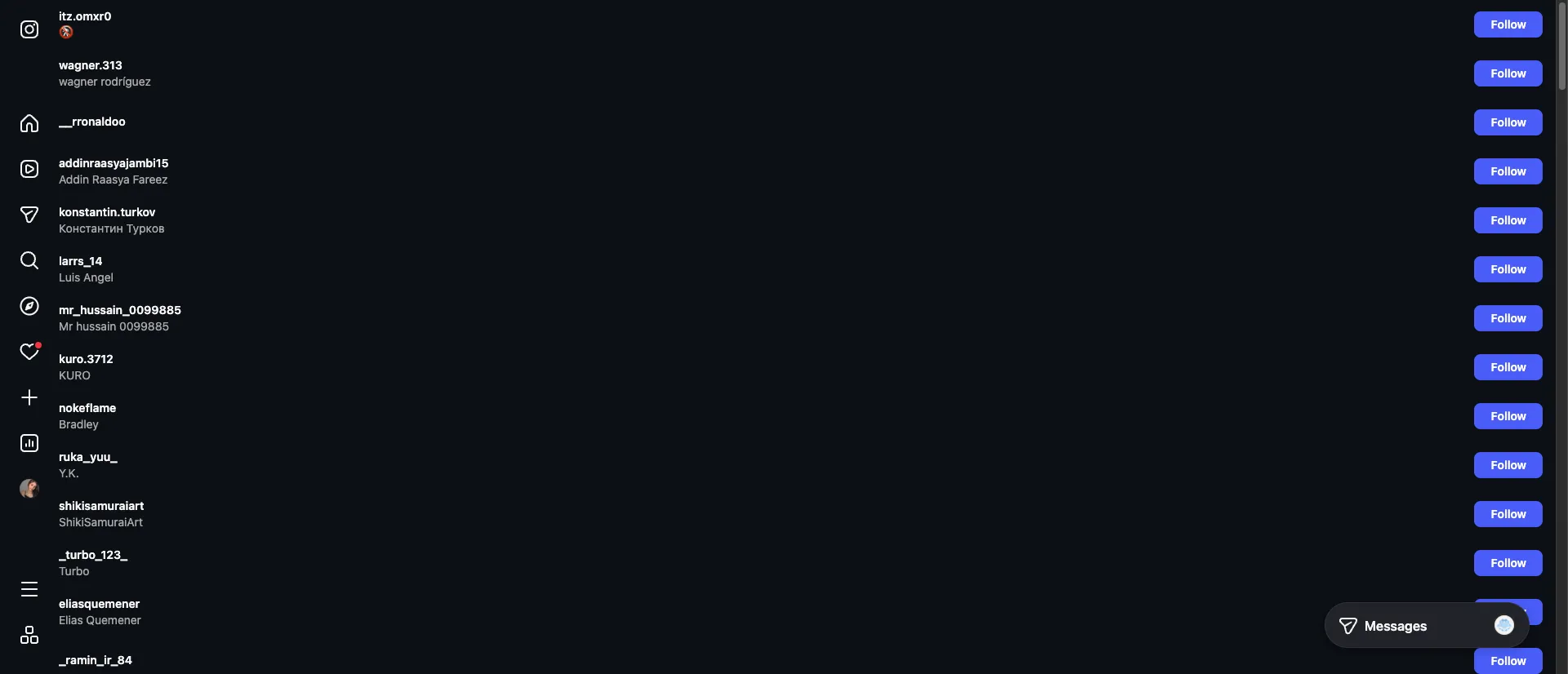 Likes list showing who liked a post