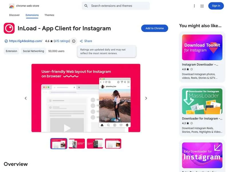 InLoad App Client for Instagram Chrome Extension