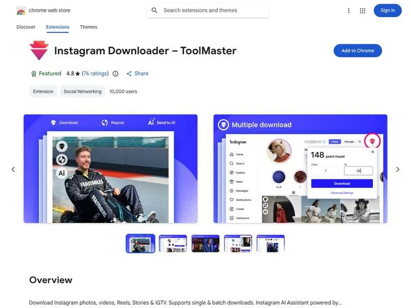 Instagram Downloader ToolMaster Chrome Extension