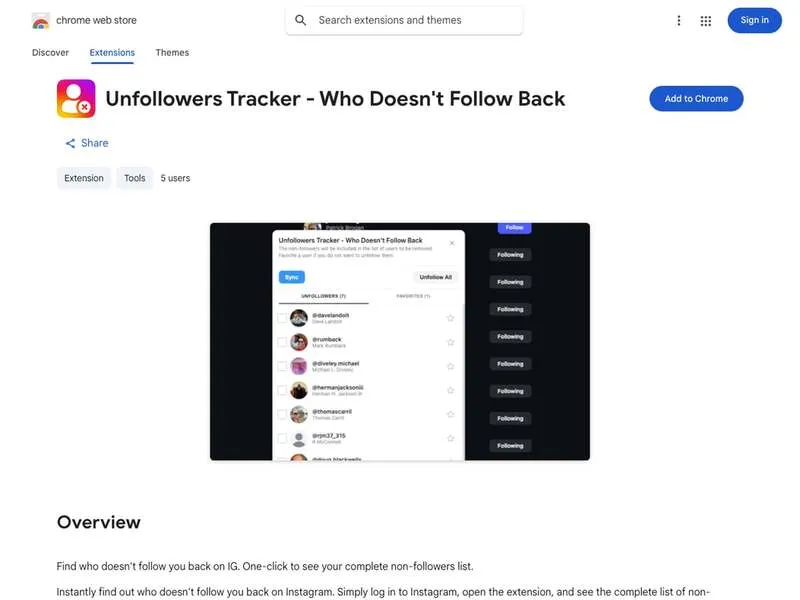 Unfollowers Tracker Chrome Extension